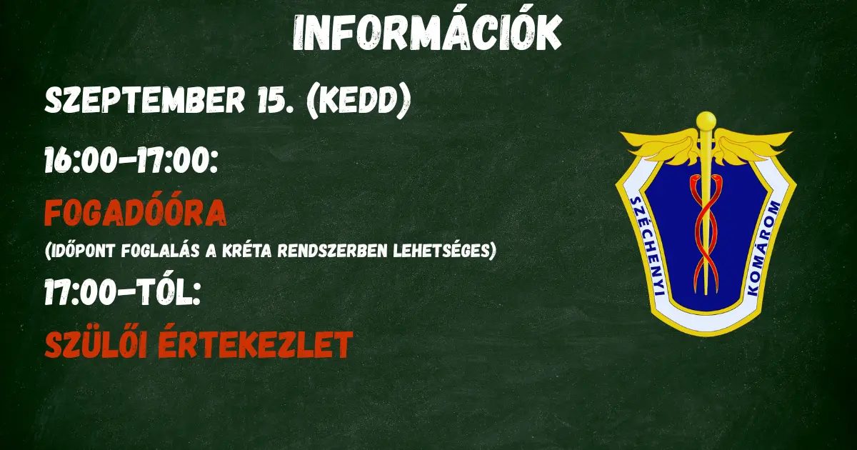 Szülői értekezlet és fogadóóra szeptember 15-én